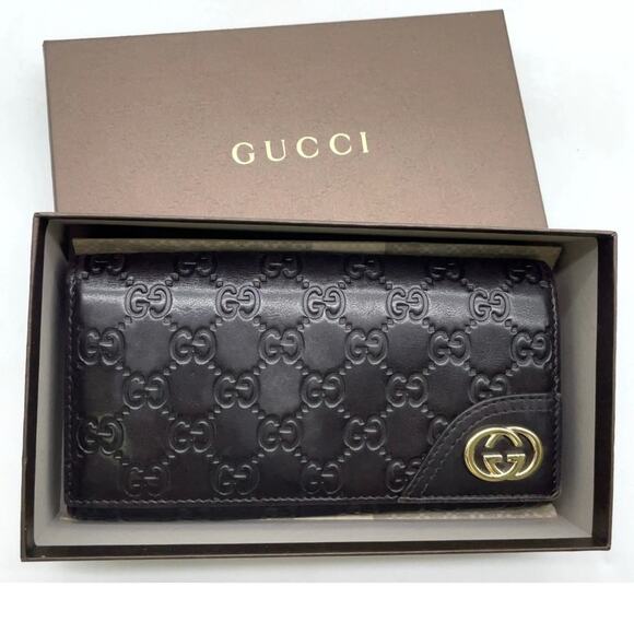 Auth Gucci Guccissima Black Leather Bi-fold Long Wallet W/Box - Picture 2 of 15